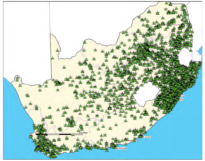 Areas where licensed frequencies are operational