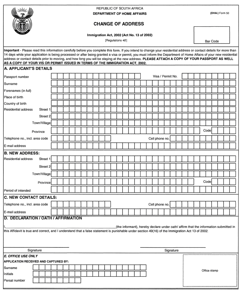 Form 50 Change of Address