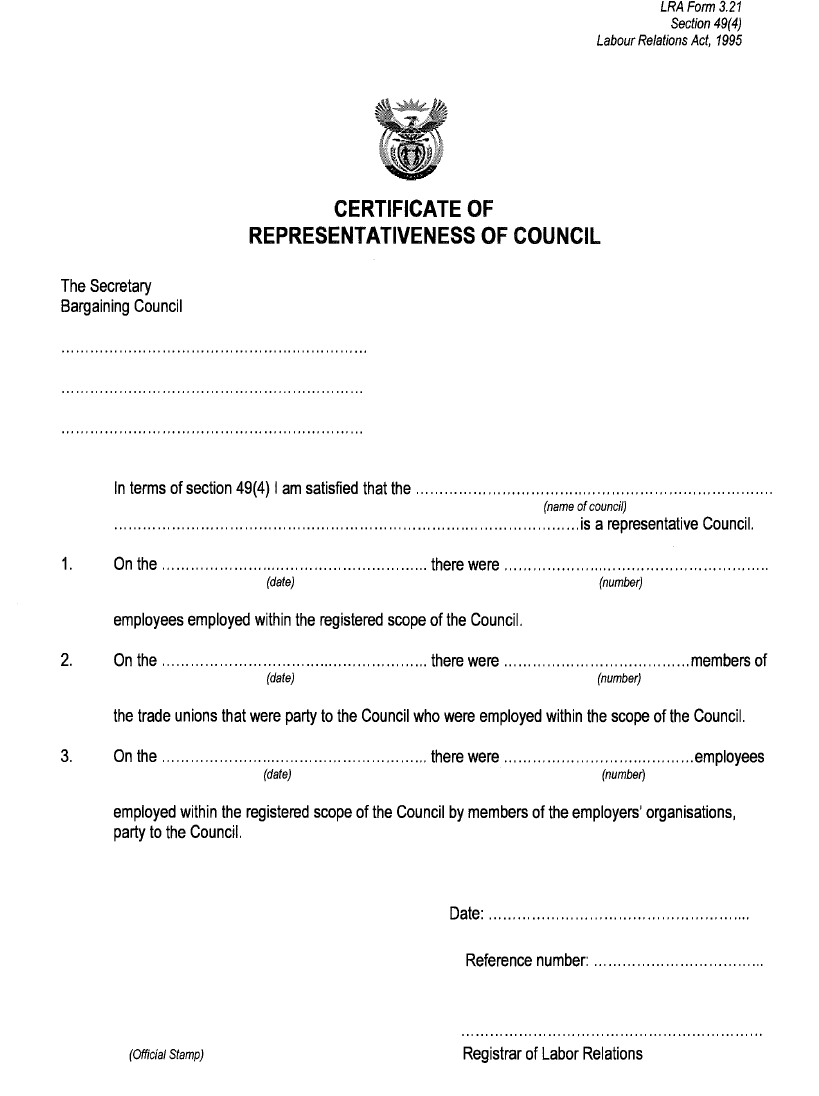 LRA Form 3.21 - Certificate of representativeness