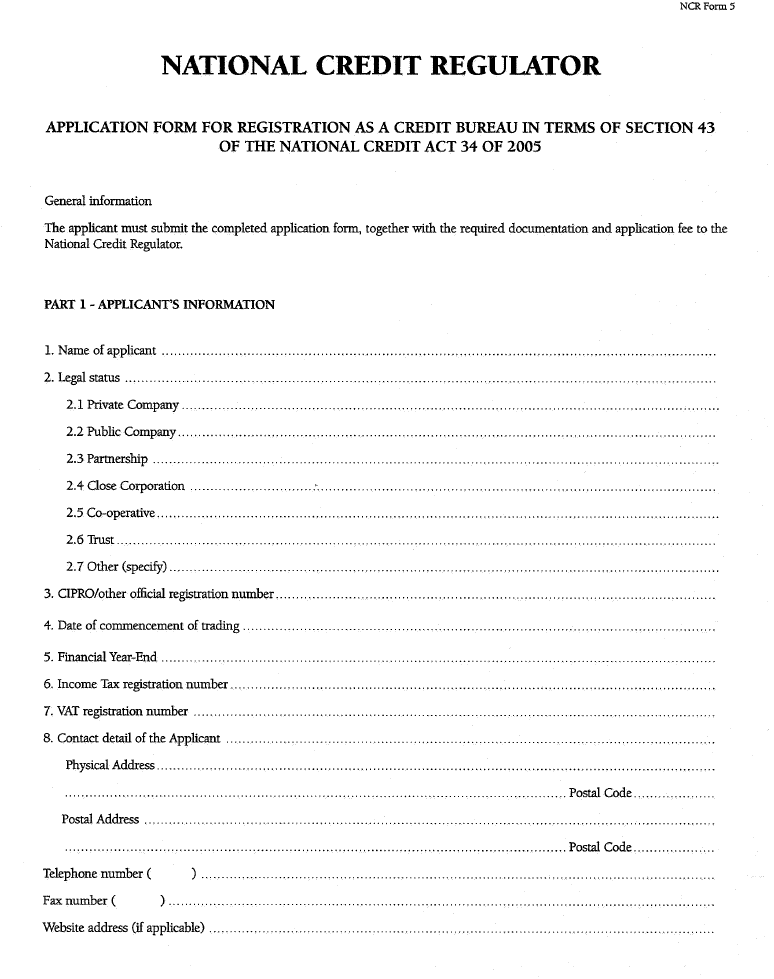 NCR Form 5 (Page 1)