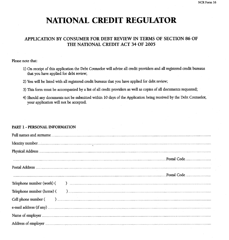 NCR Form 16 (Page 1)