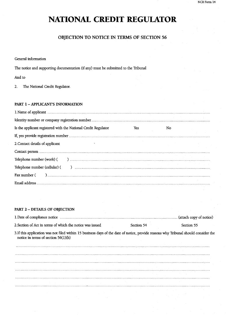 NCR Form 14 (Page 1)