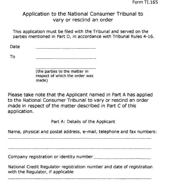 Rules Part 6 Form TI.165 (page 1)