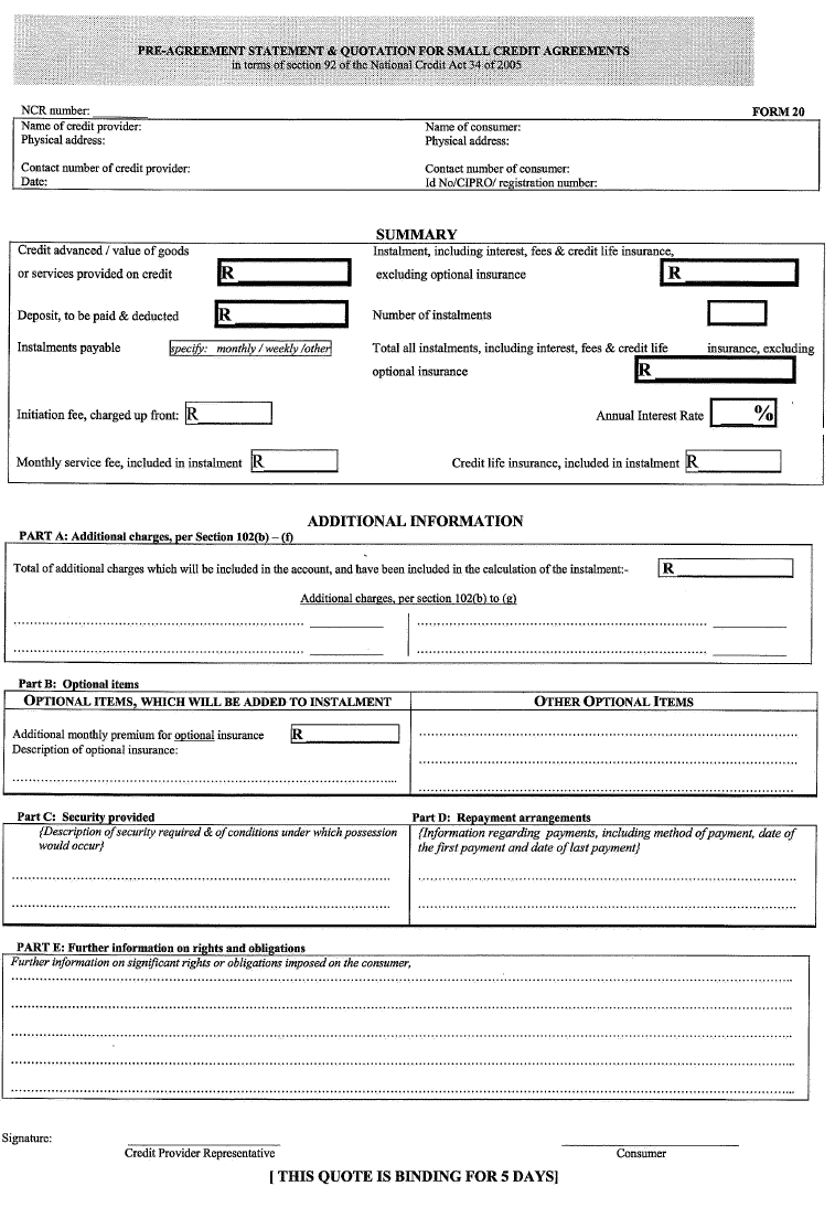 NCR Form 20