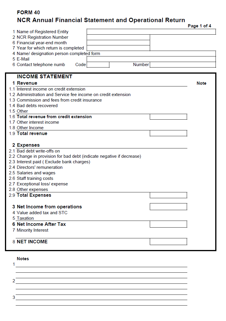 NCR Form 40 (Page 1)