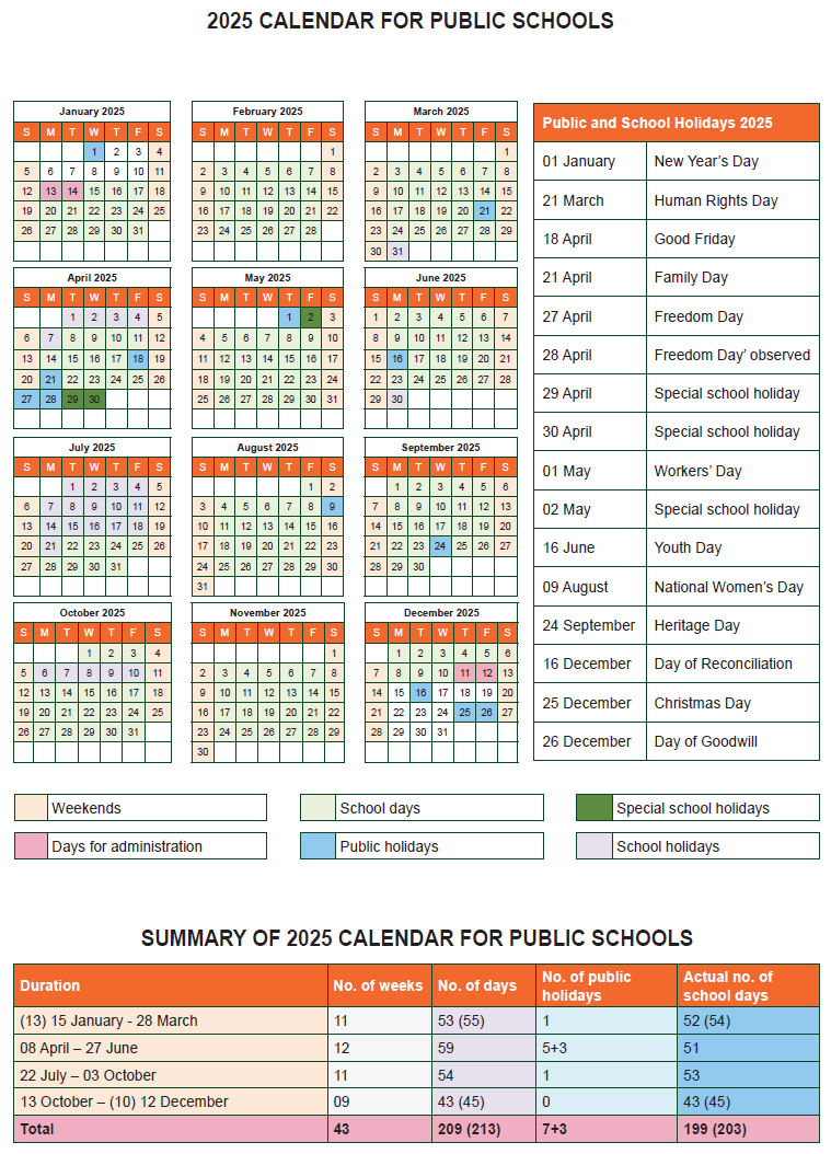N2991 2025 School Calendar for Public Schools
