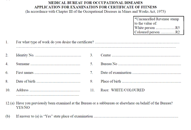 Application for examination for certificate of fitness