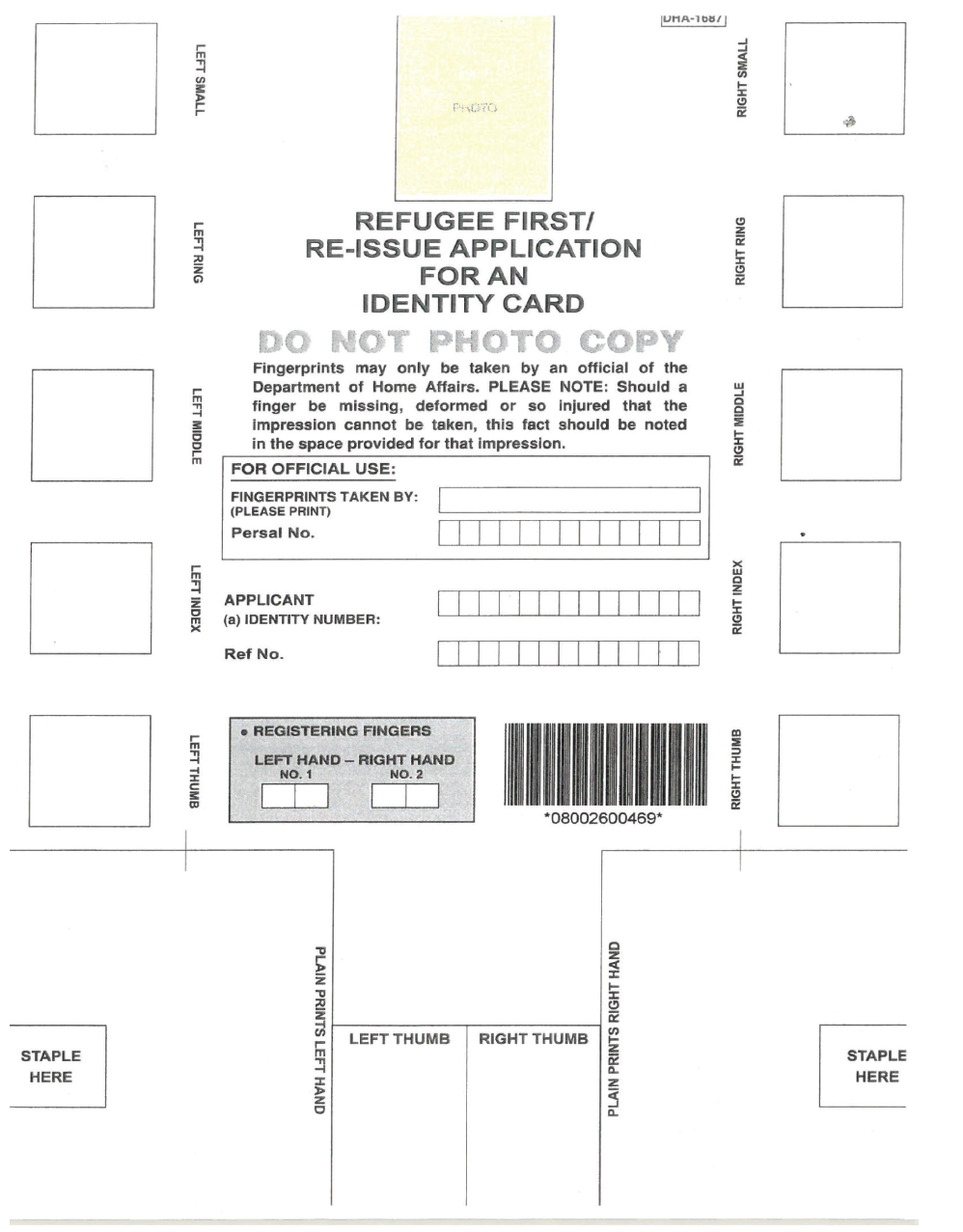 Form 11 Application for Refugee Identity Document DHA 1687 2