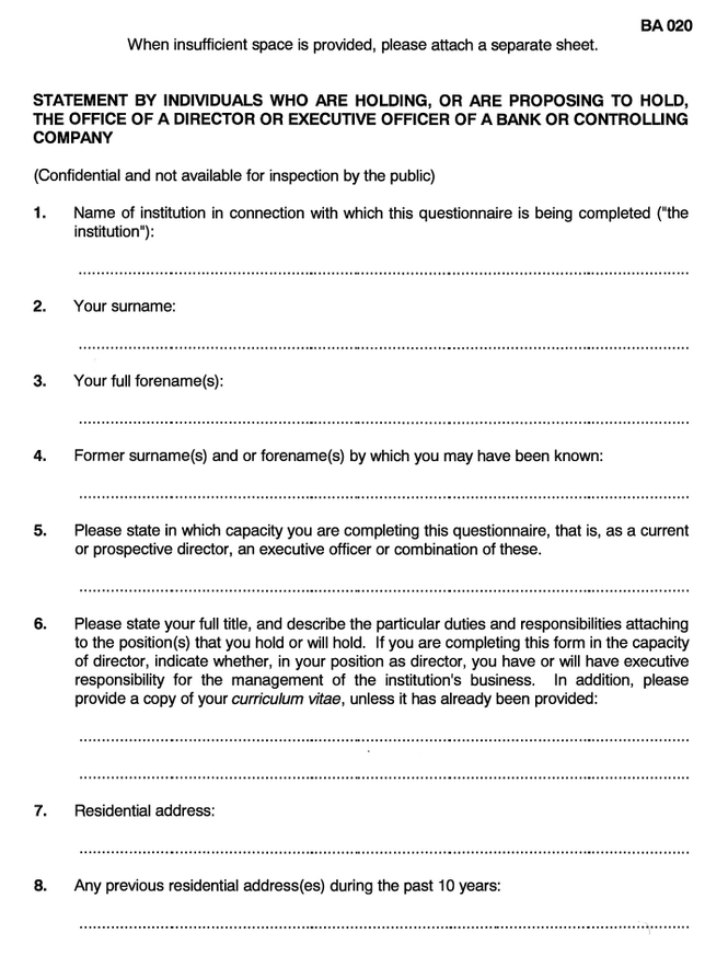 Form BA 020 (page 1)