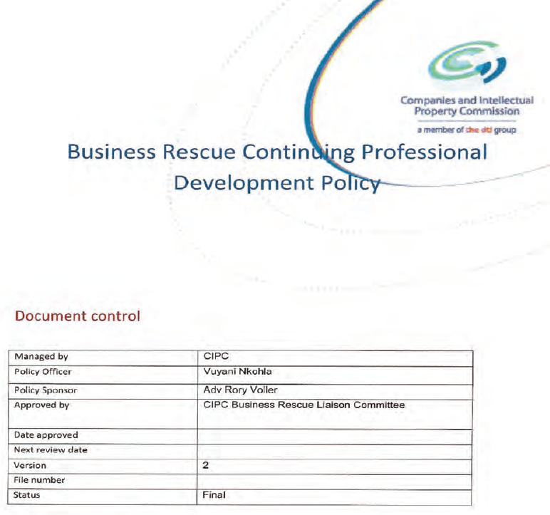 N882 Business Rescue CPD Policy