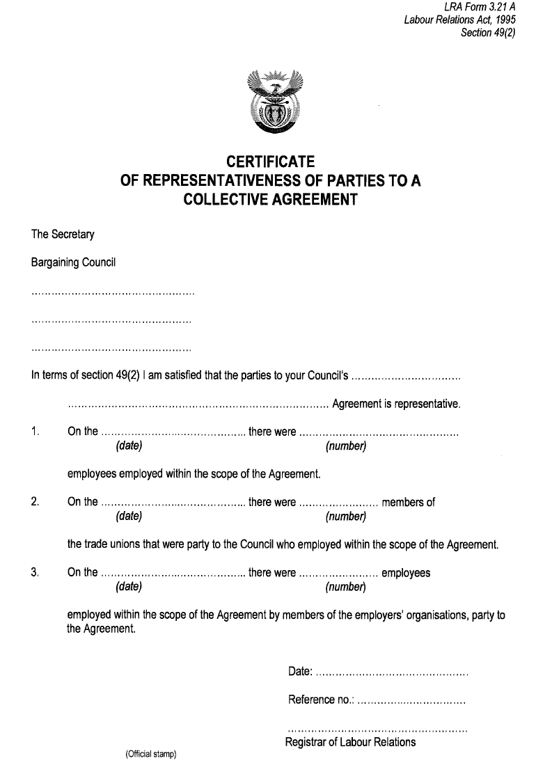 LRA Form 3.21A - Certificate of representativeness of parties