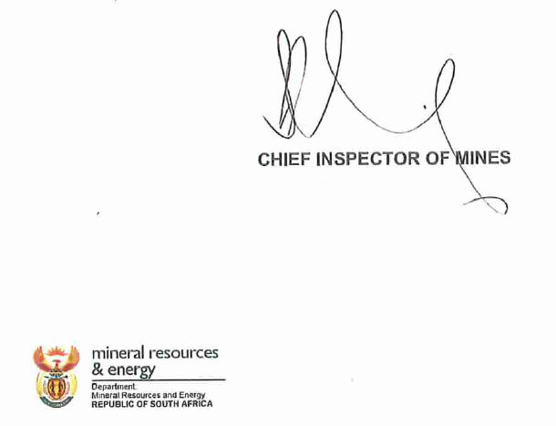 N701 signature of mine inspectorate