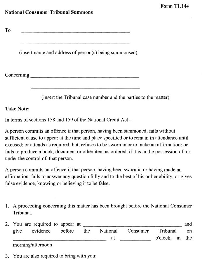 Rules Part 5 Form TI.144 (page 1)