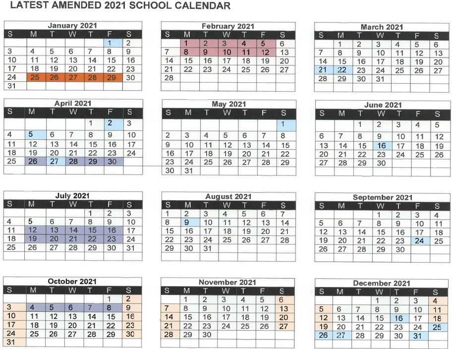 N95 Latest Amended School Calendar 2021